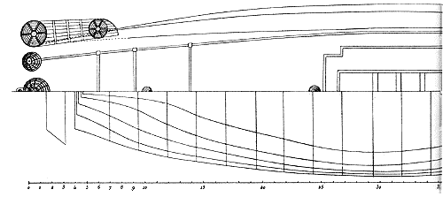 La Couronne Чертеж расположения палубы и сечения по ватерлиниям La Couronne Чертеж расположения палубы и сечения по ватерлиниям