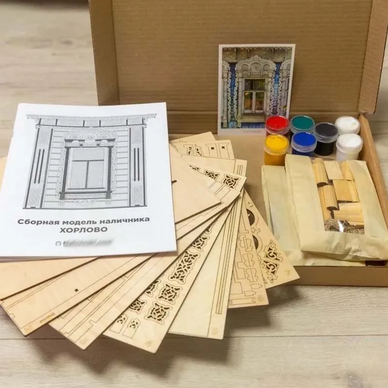Сборная модель наличника "Хорлово", 230 деталей + Клей и краски в комплекте