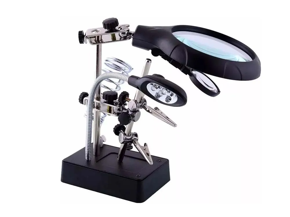 Третья рука "Чистый глаз" 90 мм с тремя линзами, подсветкой и блоком питания