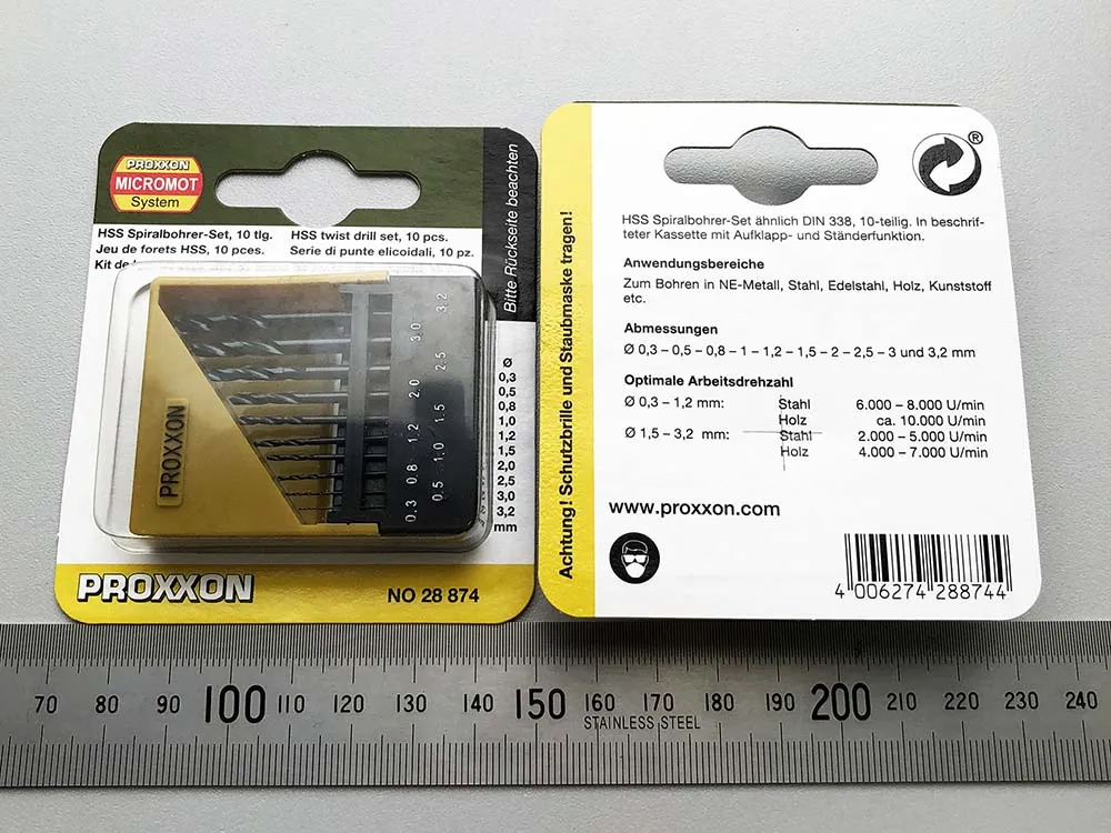 Набор сверл Proxxon от 0,3 до 3,2 мм, 10 шт