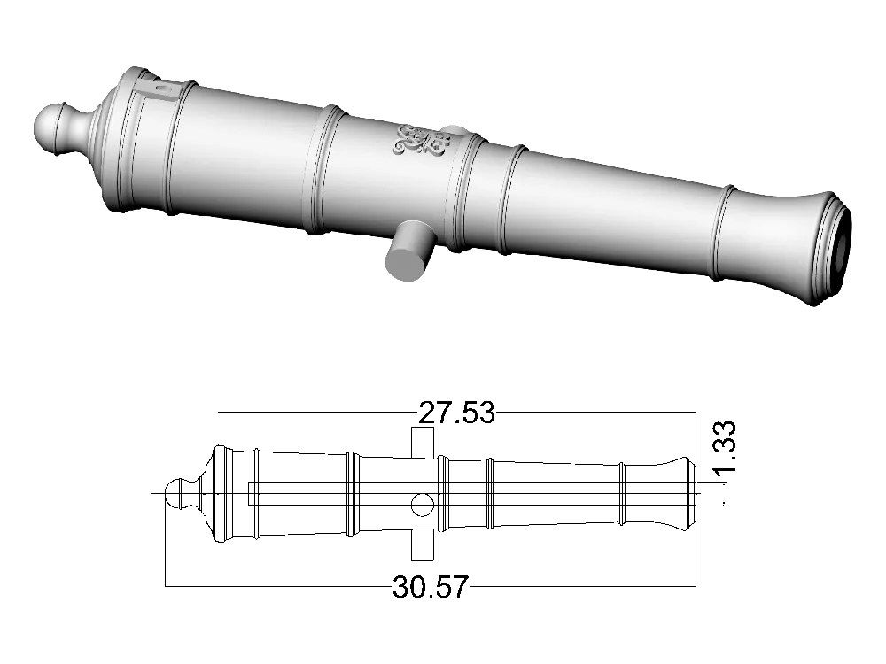 Ствол пушки тип Armstrong, герб Георг 3, 6 фунтов, масштаб 1:72, длина 30,6 мм, 2 шт