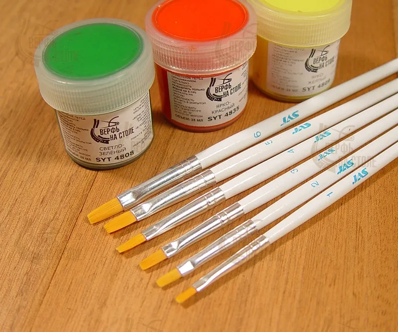 Набор кисточек из синтетического волоса, плоские, 6 шт.