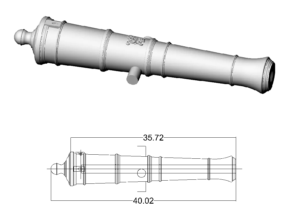 Ствол пушки тип Armstrong, герб Георг 3, 12 фунтов, масштаб 1:64, длина 40 мм, 2 шт