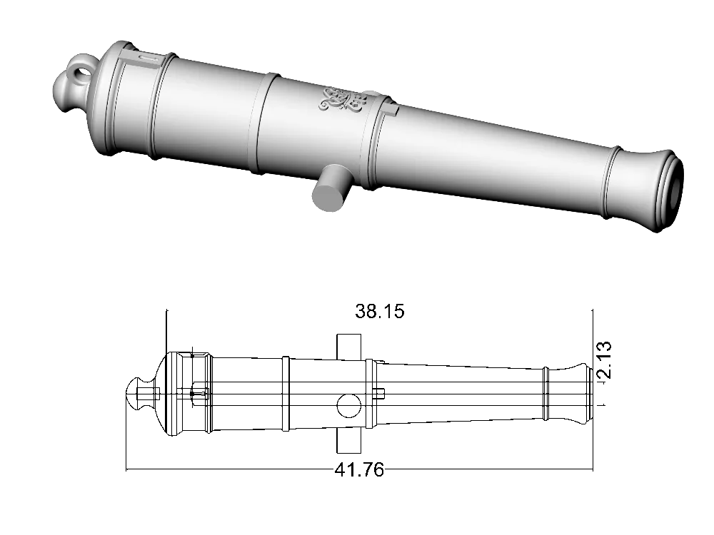 Ствол пушки тип Blomefield, герб Георг 3, 24 фунта, масштаб 1:72, длина 41,8 мм, 2 шт