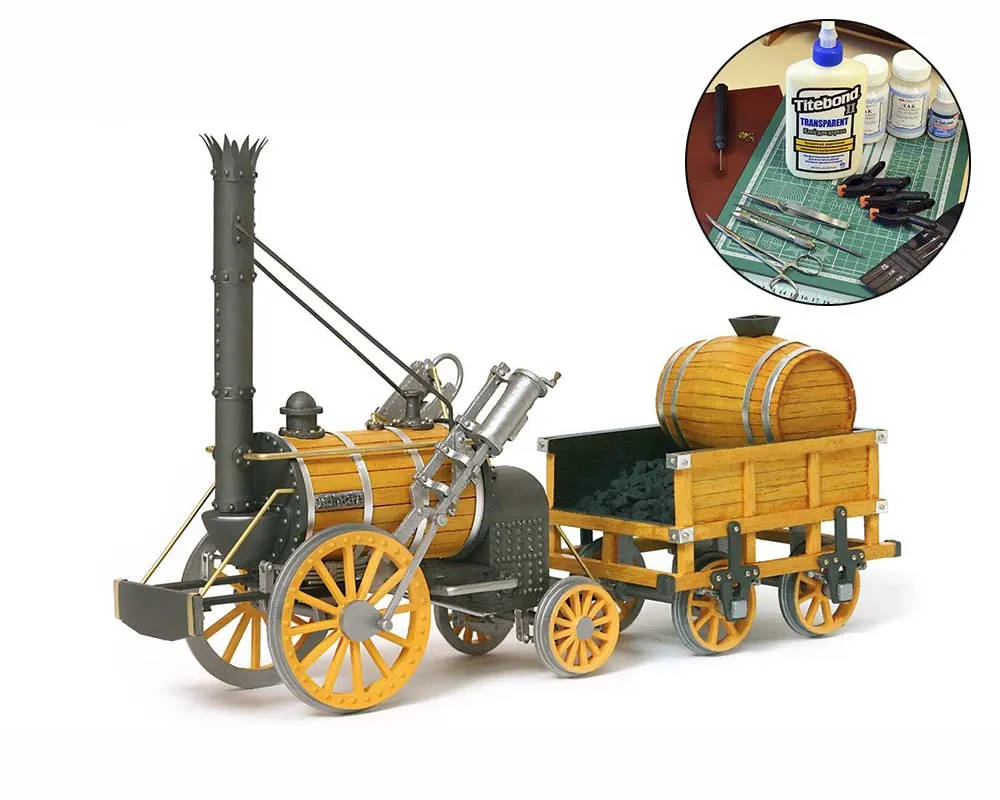 Модель паровоза Ракета (ROCKET) + (Полный набор инструментов, клея и краски)