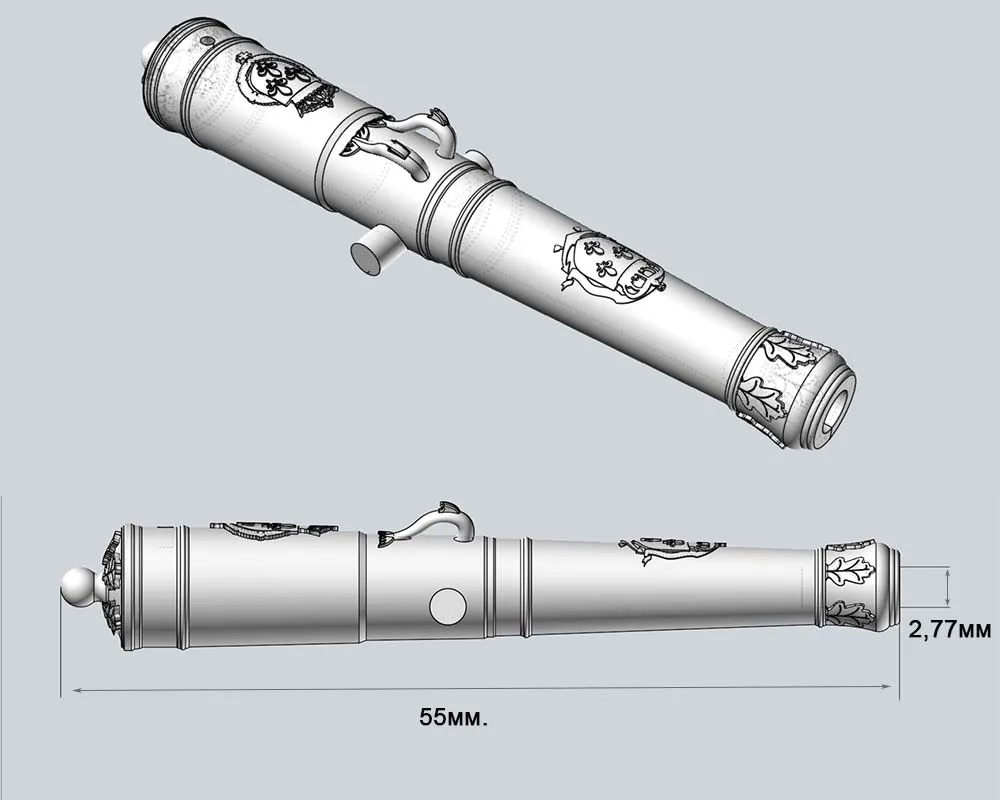Ствол пушки Франция, два герба, 24 фунта, масштаб 1:64, длина 55 мм, 2 шт