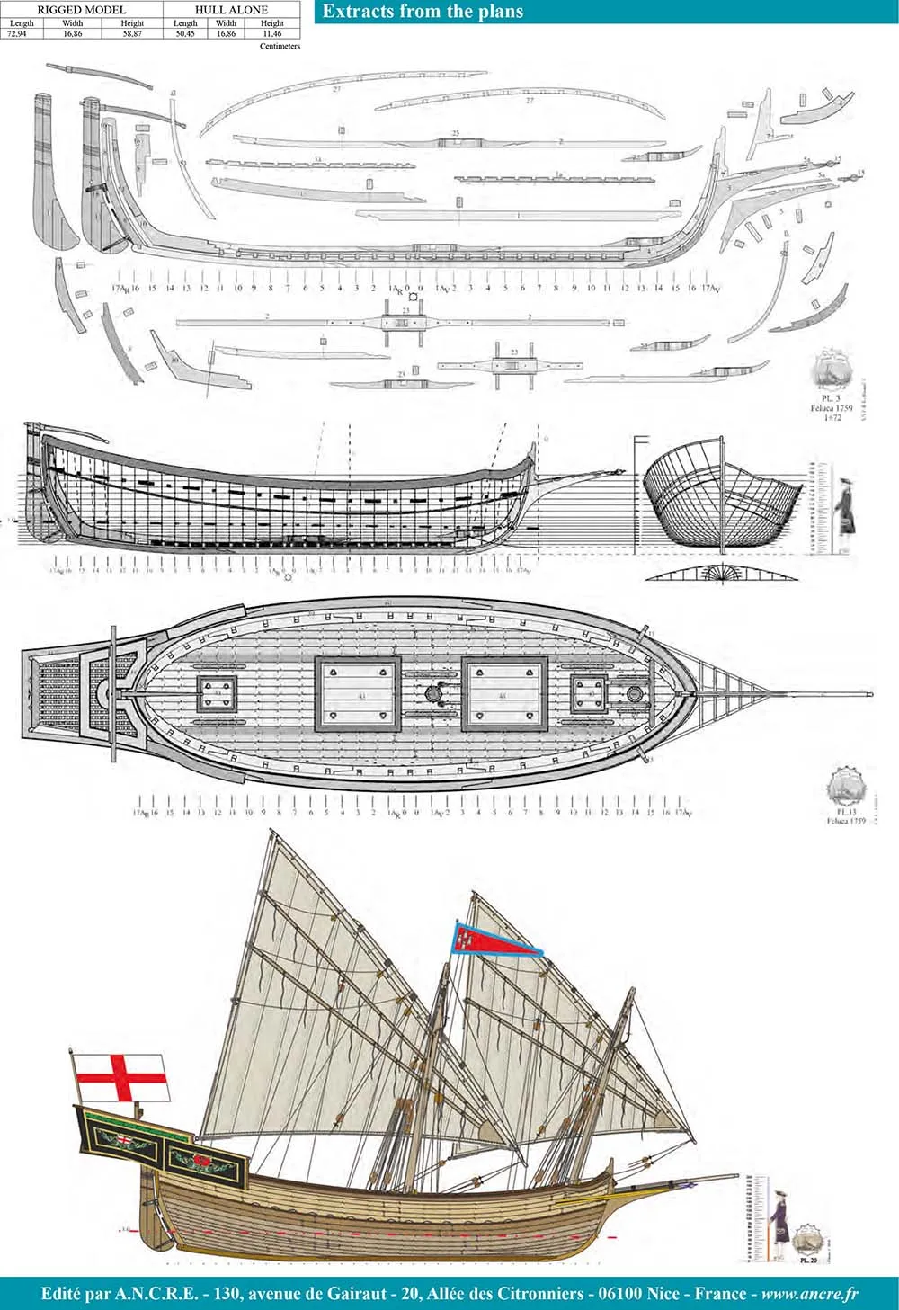 N.S. del Rosario felucca, 1759 + чертежи