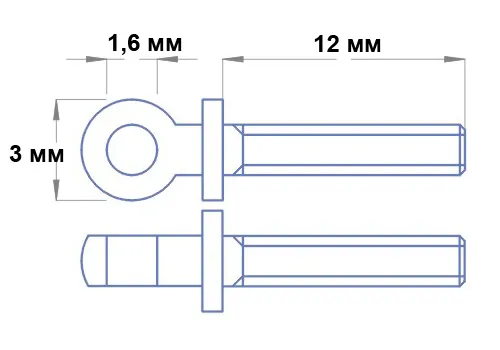 Рым-болт, 3 мм, М1,6, латунь, 5 шт