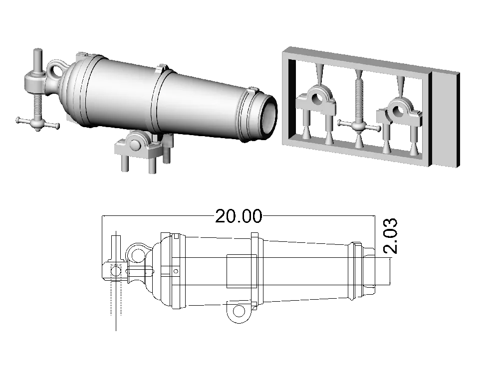 Английская карронада, ок. 1795, 24 фунта, масштаб 1:72, длина 20 мм, 2 шт