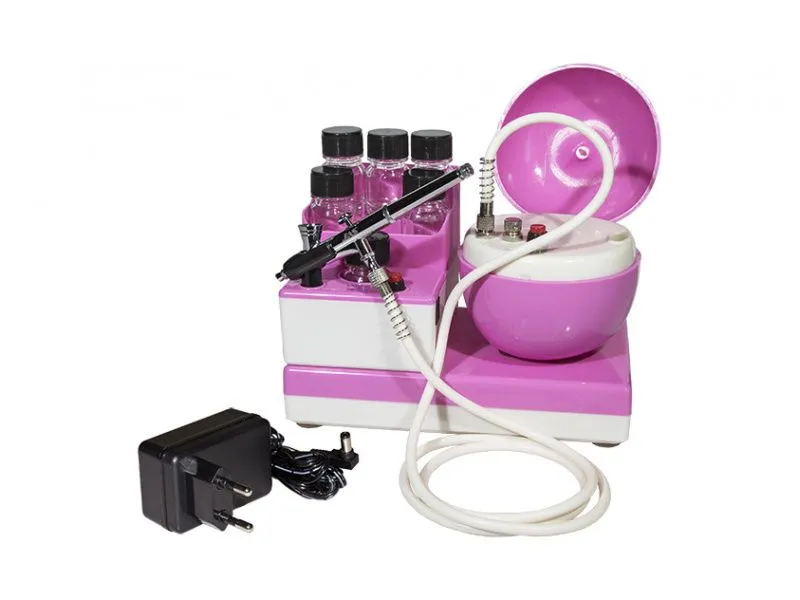 Станция для аэрографии 1281, компрессор, аэрограф, шланг, смеситель, 6 баночек