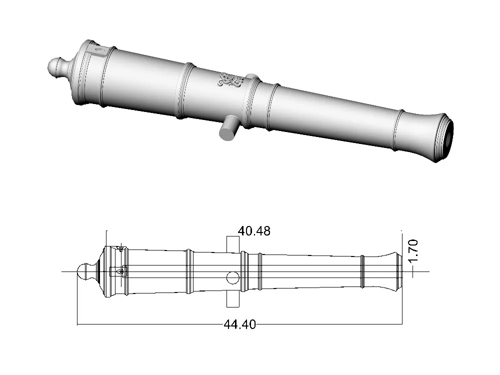 Ствол пушки тип Armstrong, герб Георг 3, 9 фунтов, масштаб 1:64, длина 44,4 мм, 2 шт