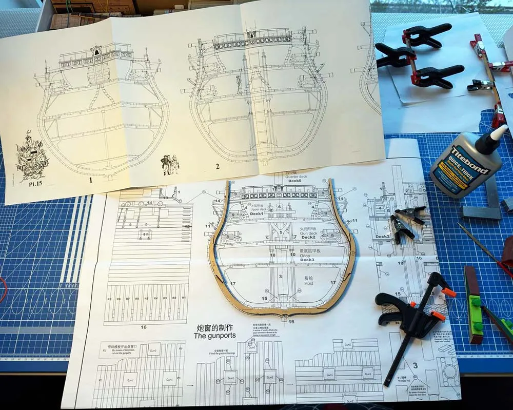 модель корабля для сборки Bonhomme Richard сечение, версия вишня