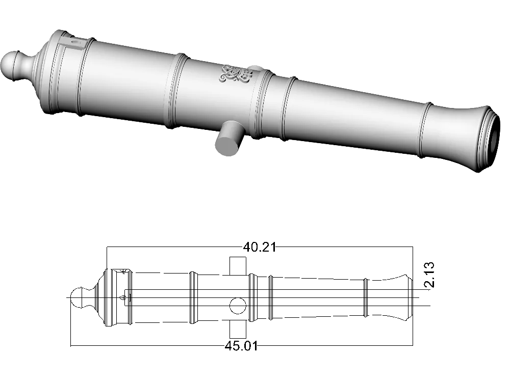 Ствол пушки тип Armstrong, герб Георг 3, 24 фунта, масштаб 1:72, длина 45 мм, 2 шт