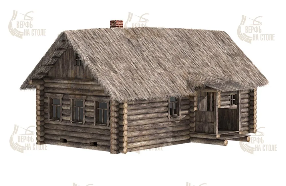 Деревенская изба с соломенной крышей, , 586 деталей
