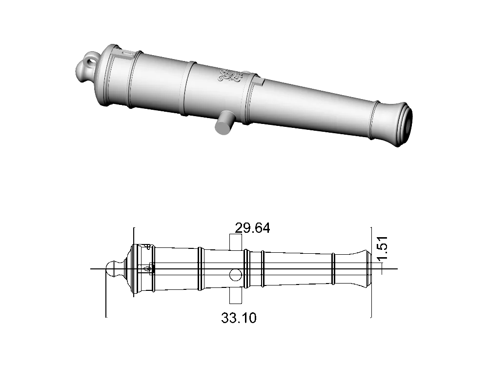Ствол пушки тип Armstrong, герб Георг 3, 9 фунтов, масштаб 1:72, длина 33,1 мм, 2 шт
