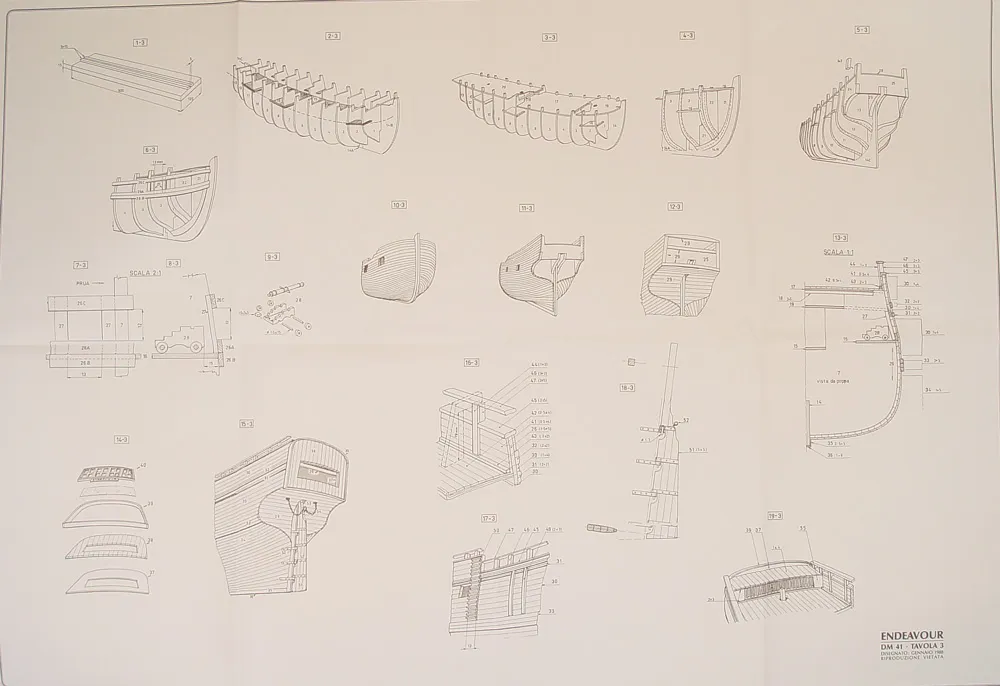 Чертеж корабля HMS Endeavour, масштаб 1:60