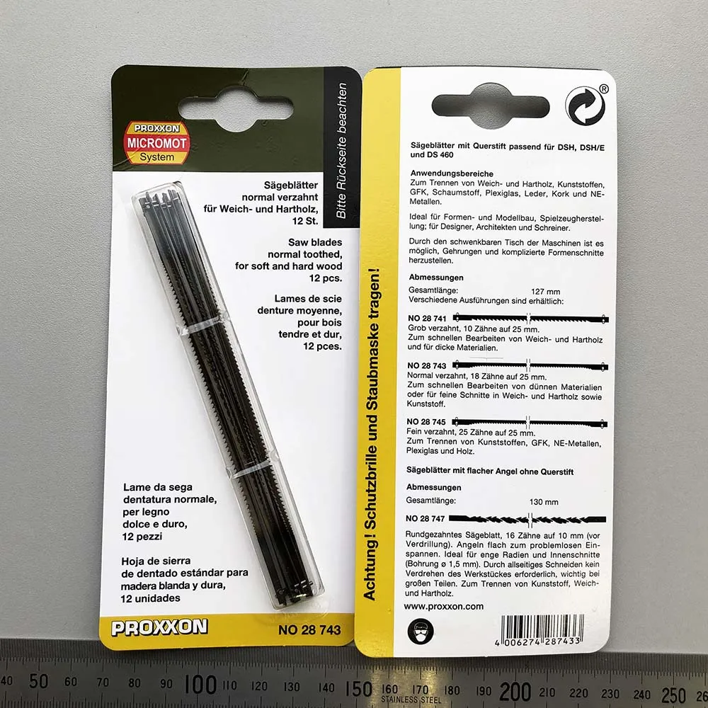 Пилки со штифтами для лобзика Proxxon DSH/E, средний зуб, 12 шт