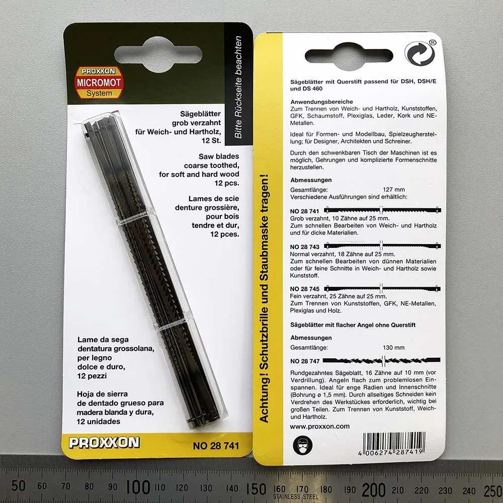 Пилки со штифтами для лобзика Proxxon DSH/E, крупный зуб, 12 шт