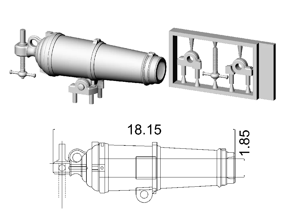 Английская карронада, ок. 1795, 18 фунтов, масштаб 1:72, длина 18,2 мм, 2 шт