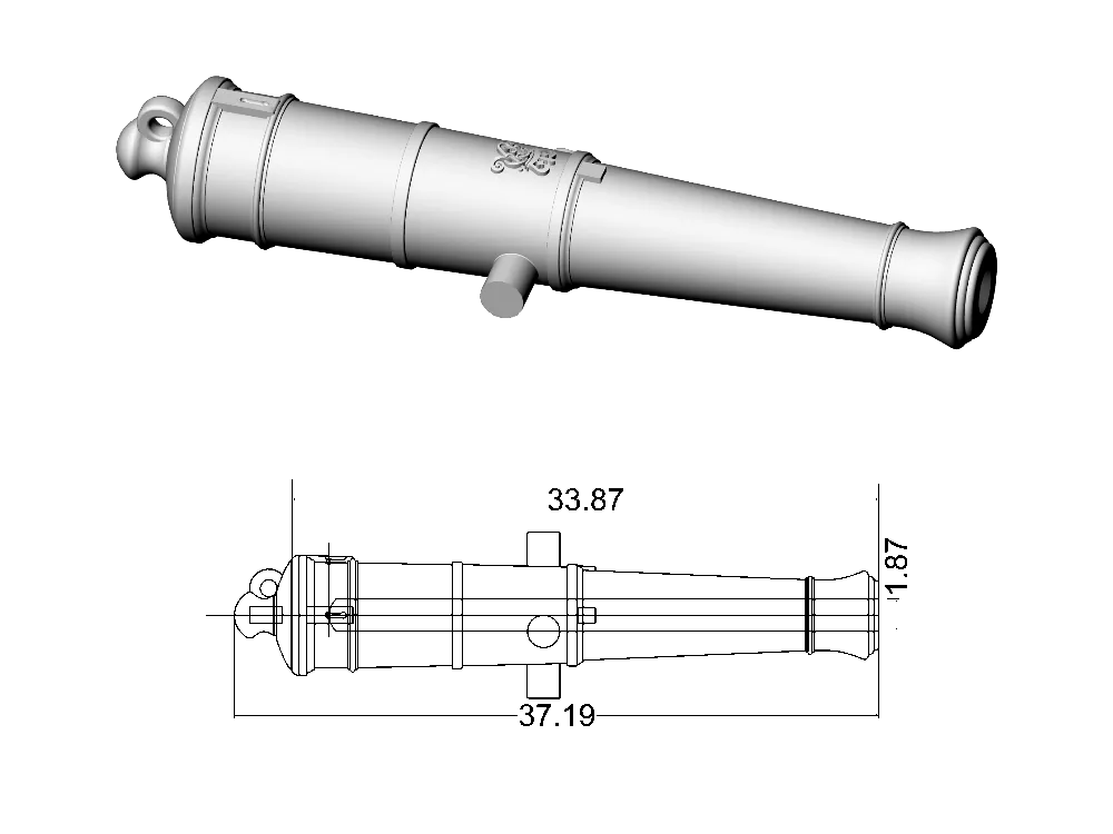 Ствол пушки тип Blomefield, герб Георг 3, 18 фунтов, масштаб 1:72, длина 37,2 мм, 2 шт
