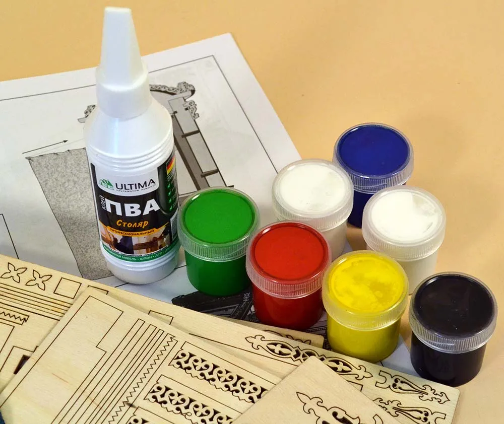 Сборная модель наличника "Суздаль", 237 деталей + Клей и краски в комплекте