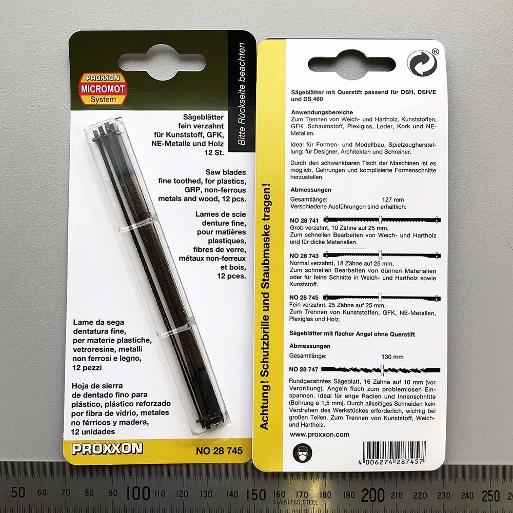 Пилки со штифтами для лобзика Proxxon DSH/E, мелкий зуб, 12 шт