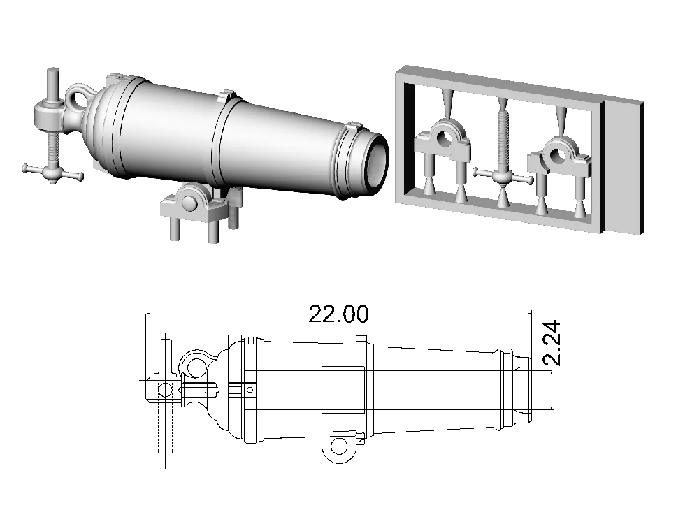 Английская карронада, ок. 1795, 32 фунта, масштаб 1:72, длина 22 мм, 2 шт