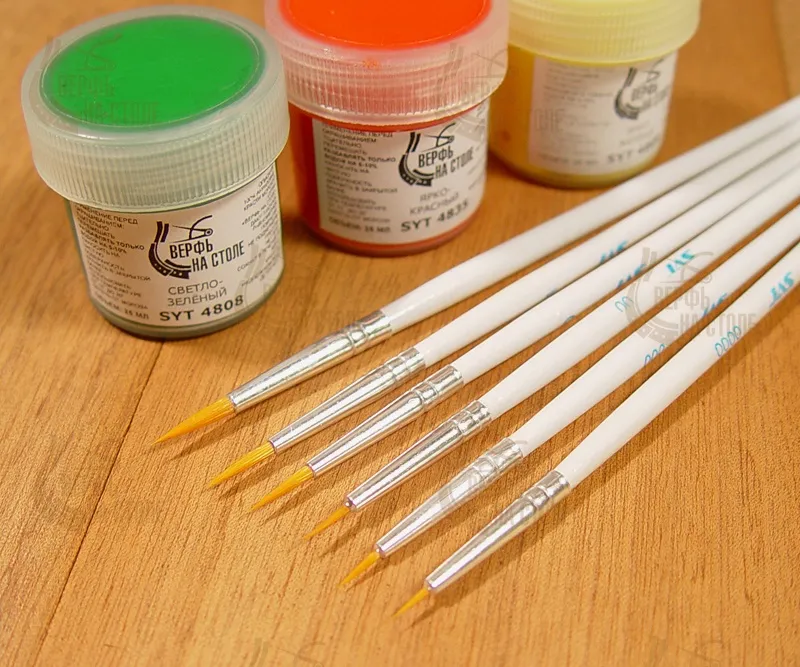 Набор кисточек из синтетического волоса, тонкие, 6 шт.