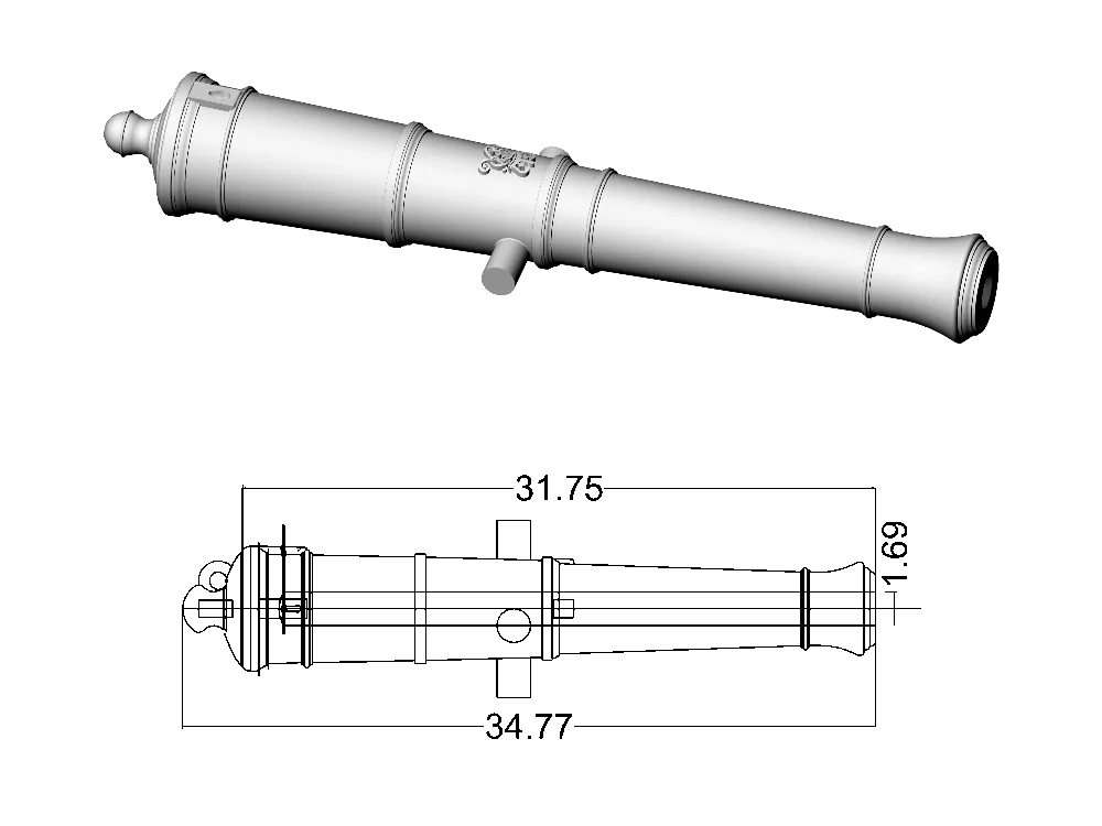 Ствол пушки тип Armstrong, герб Георг 3, 6 фунтов, масштаб 1:72, длина 34,8 мм, 2 шт